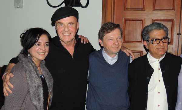 On this photo: Anita Moorjani (left) with Wayne Dyer, Eckhart Tolle, and Deepak Chopra