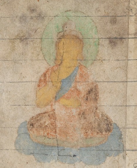 Изображение будды. Фрагмент дуньхуанской рукописи IOL Tib J 1410. Источник: блог Сэма ван Шайка «Early Tibet»